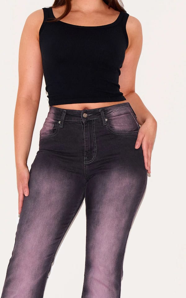 ✨ Women's High-Waisted Flared Ombre Jeans – Pink & Black Gradient 💖🖤