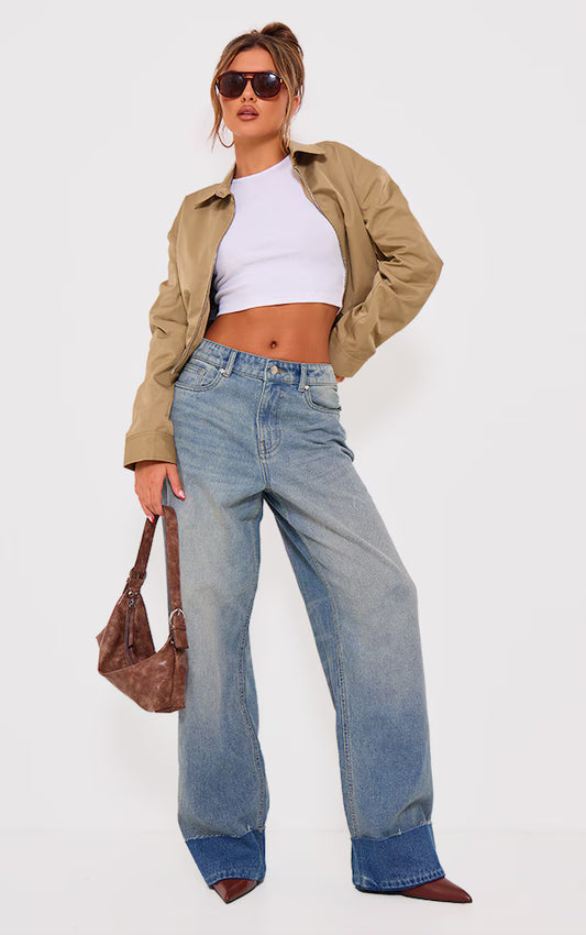 Vintage Blue Wash Cuffed Hem Jeans – Timeless Cool 👖✨