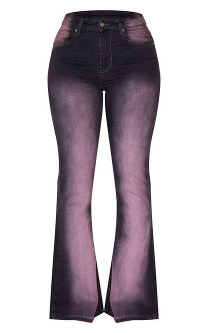 ✨ Women's High-Waisted Flared Ombre Jeans – Pink & Black Gradient 💖🖤