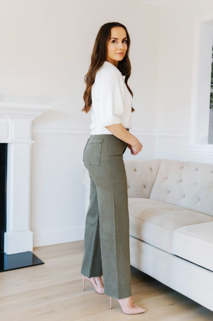 OLIVE GREEN HIGH-WAIST WIDE-LEG JEANS – CROPPED & HEM BOTTOM OPTIONS 🌿👖