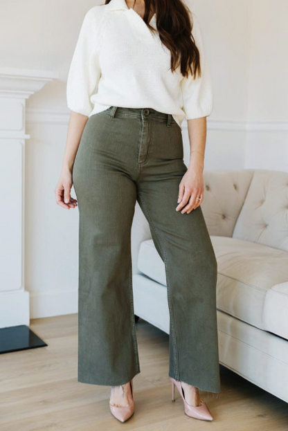 OLIVE GREEN HIGH-WAIST WIDE-LEG JEANS – CROPPED & HEM BOTTOM OPTIONS 🌿👖