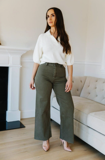 OLIVE GREEN HIGH-WAIST WIDE-LEG JEANS – CROPPED & HEM BOTTOM OPTIONS 🌿👖