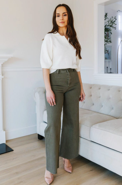 OLIVE GREEN HIGH-WAIST WIDE-LEG JEANS – CROPPED & HEM BOTTOM OPTIONS 🌿👖