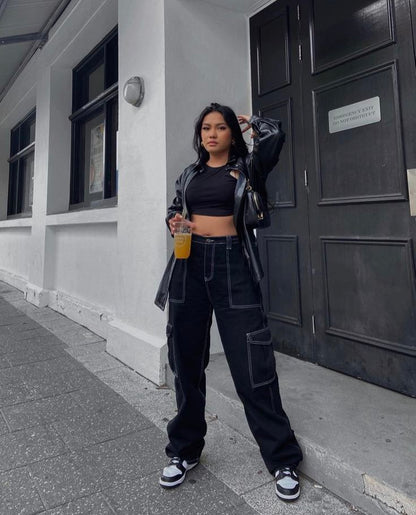 Midnight Utility Black Wide-Leg Cargo Jeans 🖤👖