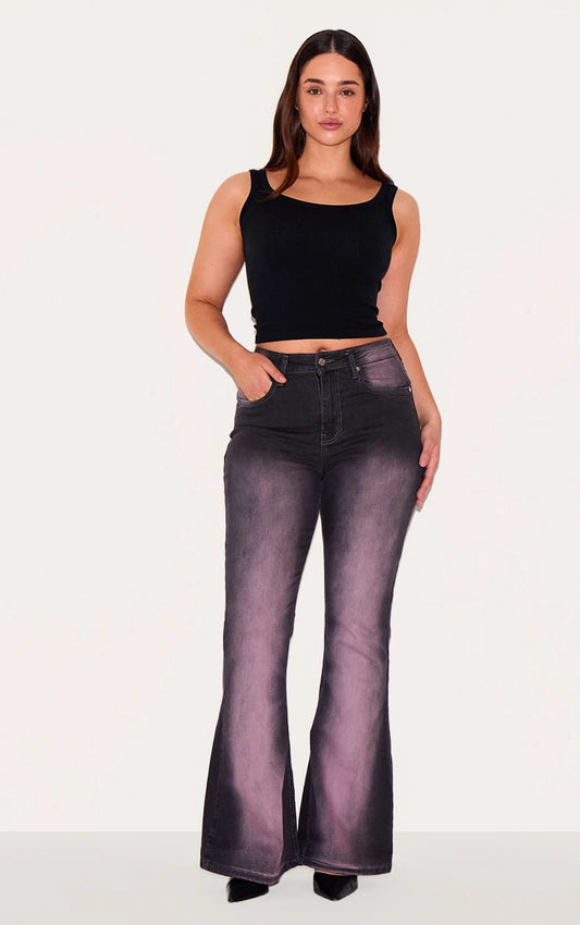 ✨ Women's High-Waisted Flared Ombre Jeans – Pink & Black Gradient 💖🖤