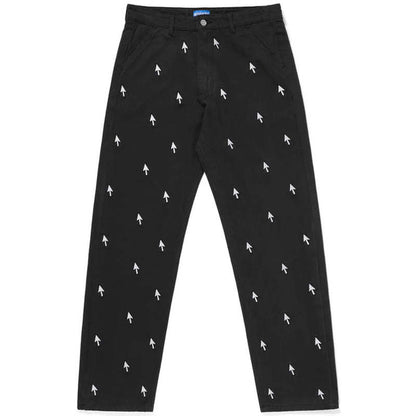 BLACK TAPERED PANTS WITH WHITE CURSOR PRINT – STATEMENT STREETWEAR STYLE 🖱️🖤