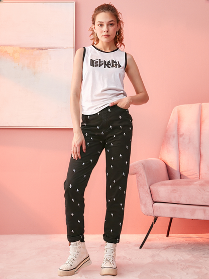 BLACK TAPERED PANTS WITH WHITE CURSOR PRINT – STATEMENT STREETWEAR STYLE 🖱️🖤