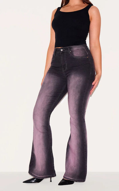 ✨ Women's High-Waisted Flared Ombre Jeans – Pink & Black Gradient 💖🖤