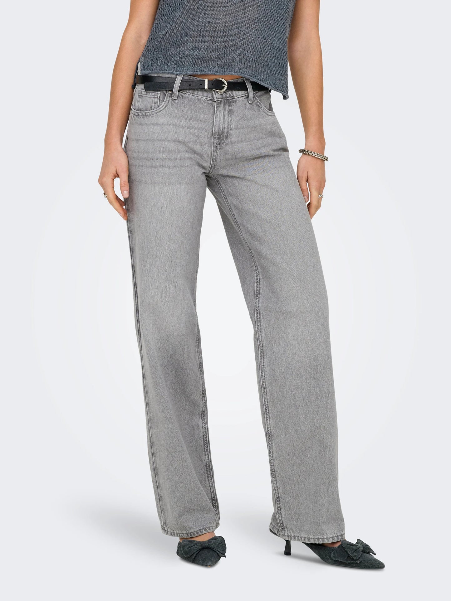 WIDE LEG GRAY COLOR, HIGH RISE JEANS
