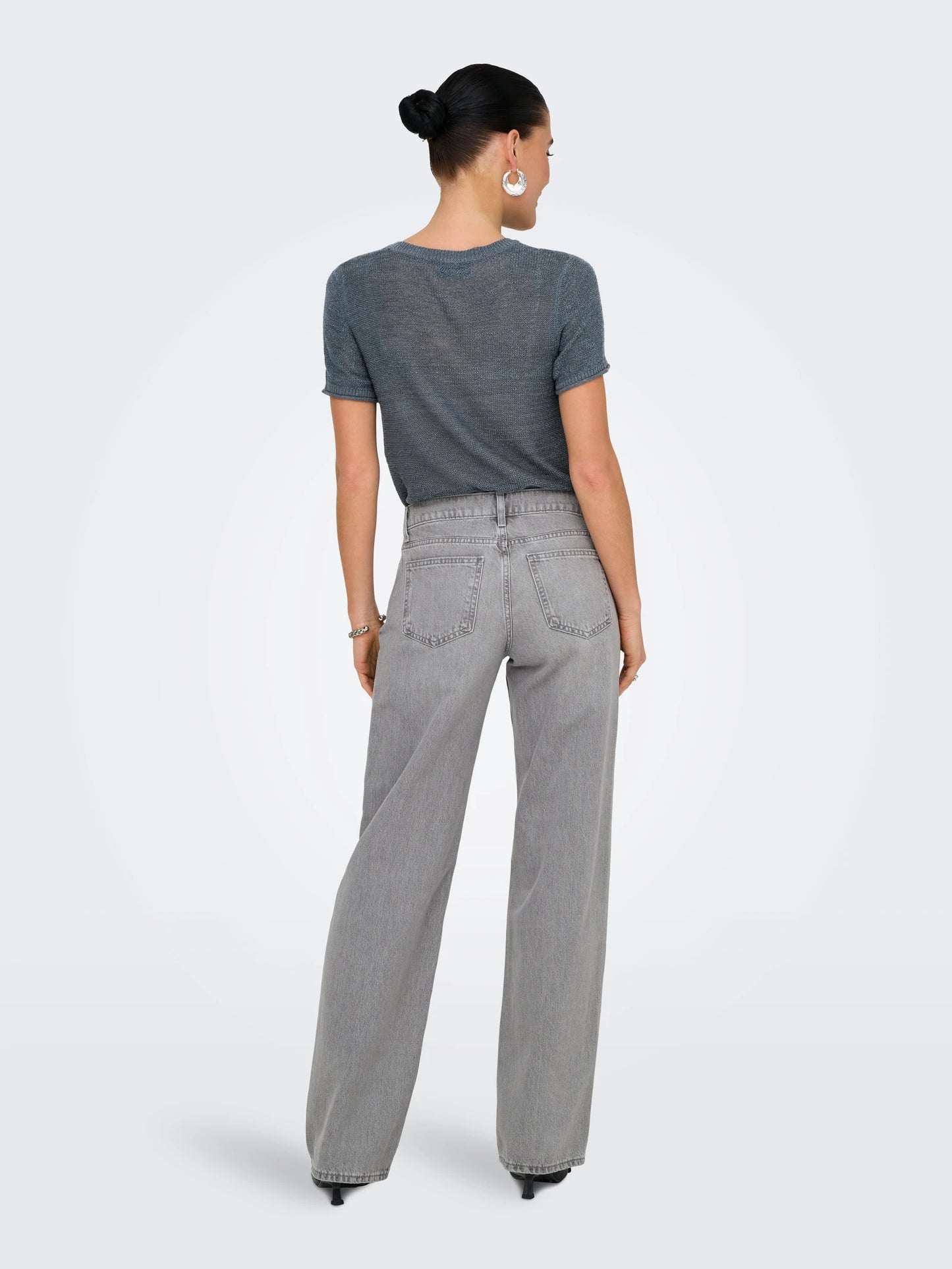 WIDE LEG GRAY COLOR, HIGH RISE JEANS