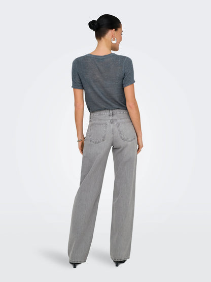 WIDE LEG GRAY COLOR, HIGH RISE JEANS