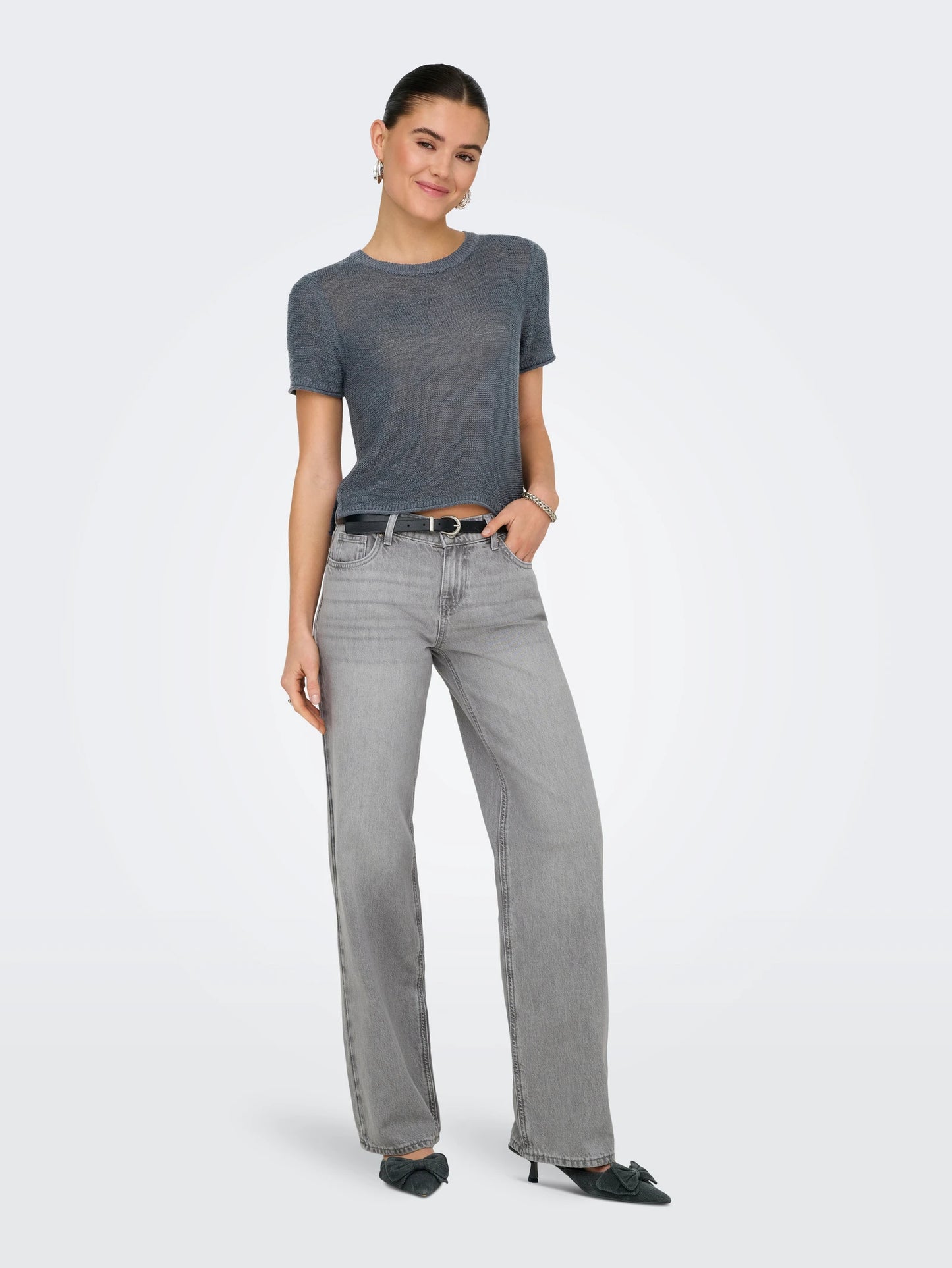 WIDE LEG GRAY COLOR, HIGH RISE JEANS