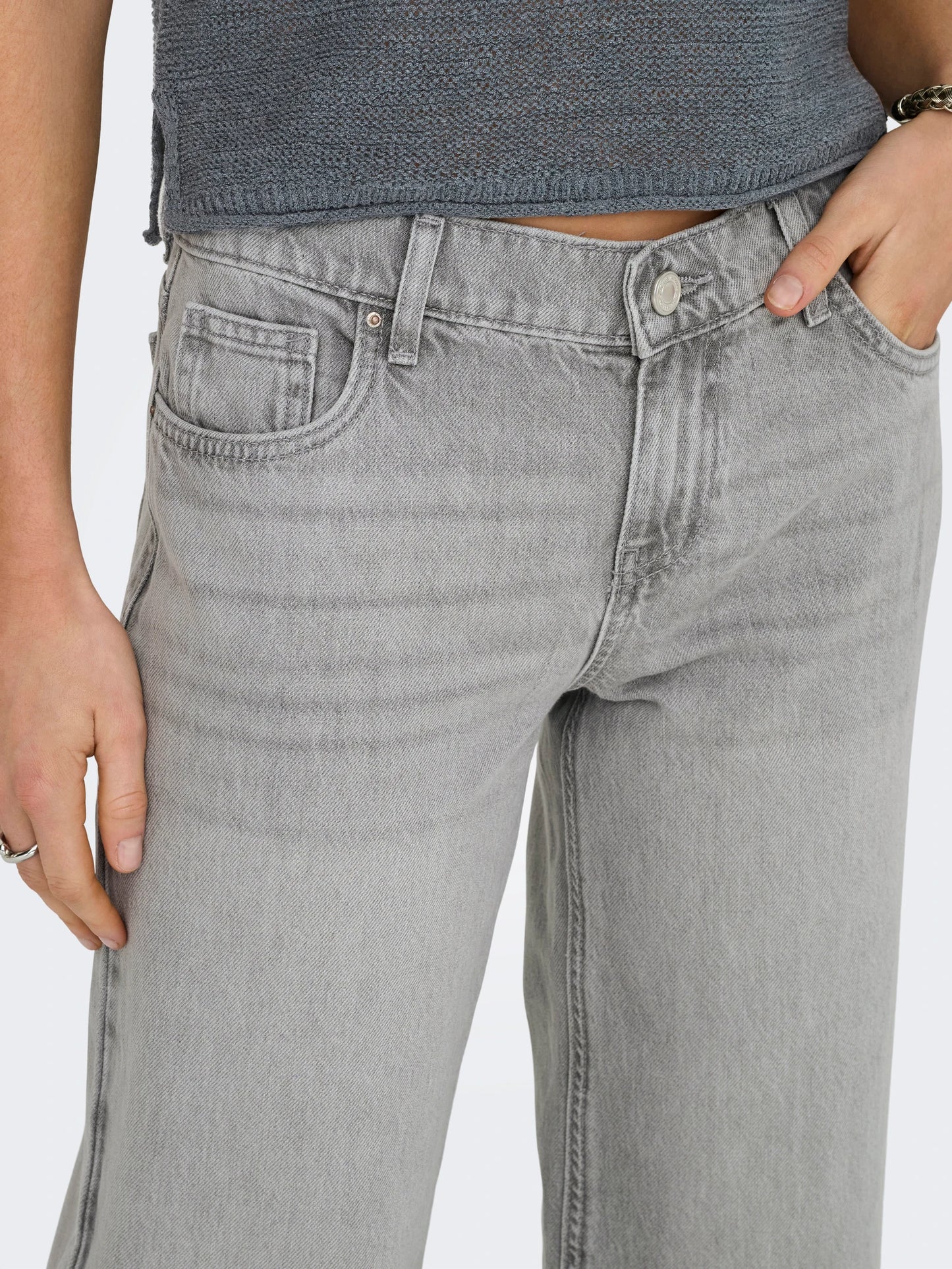 WIDE LEG GRAY COLOR, HIGH RISE JEANS