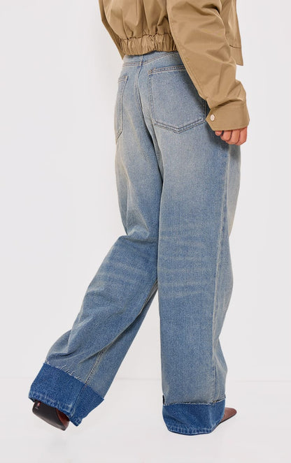 Vintage Blue Wash Cuffed Hem Jeans – Timeless Cool 👖✨
